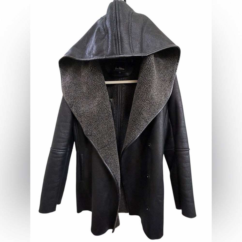 Sam Edelman Black Hooded Teddy-Trim Coat